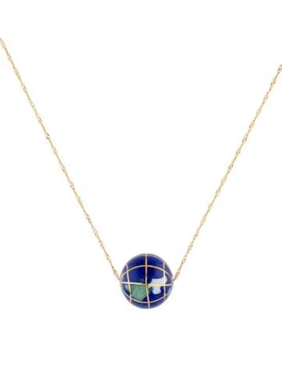 Pre-owned Necklace 14k Mother Of Pearl, Abalone, Multistone And Resin Globe Pendant, 16"