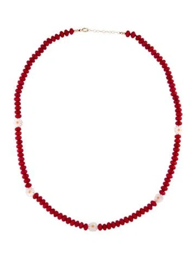 Pre-owned Necklace 14k Mother Of Pearl & Coral Flower Bead Station , 19.5" In Multi