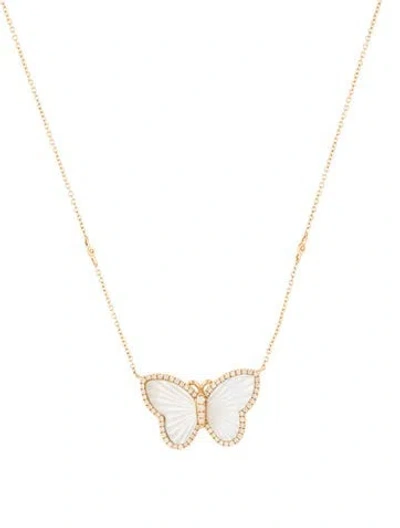 Pre-owned Necklace 14k Mother Of Pearl & Diamond Butterfly Pendant , 17" In Multi