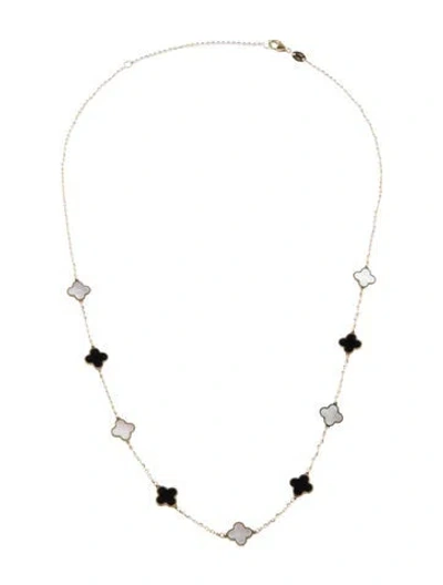 Pre-owned Necklace 14k Mother Of Pearl & Glass Clover Station , 17.5" In Multi