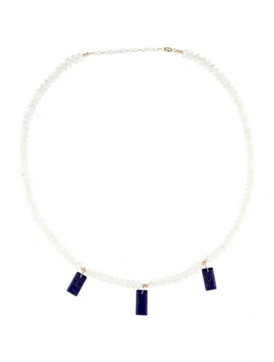 Pre-owned Necklace 14k Mother Of Pearl & Lapis Lazuli Station , 19" In Multi