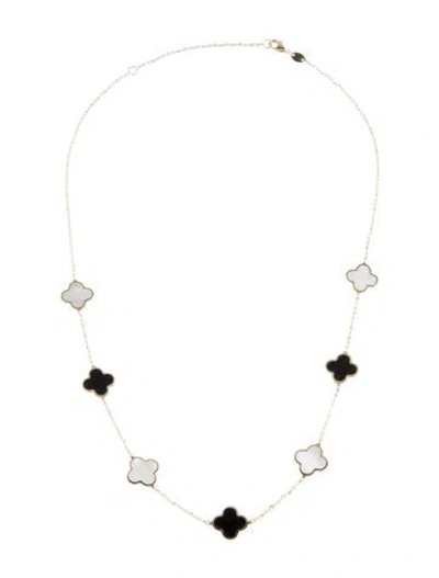 Pre-owned Necklace 14k Mother Of Pearl & Onyx Clover Station , 17.5" In Multi