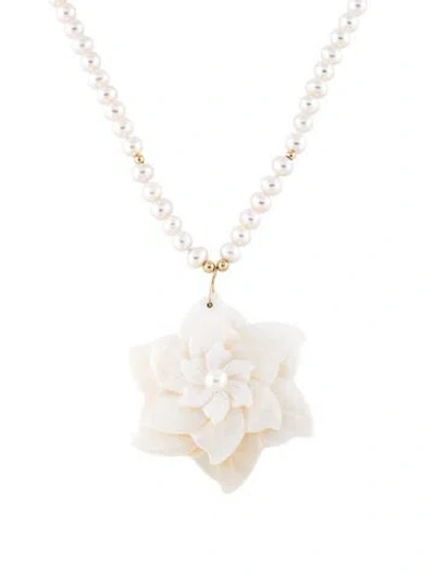 Pre-owned Necklace 14k Mother Of Pearl & Pearl Flower , 17" In Multi