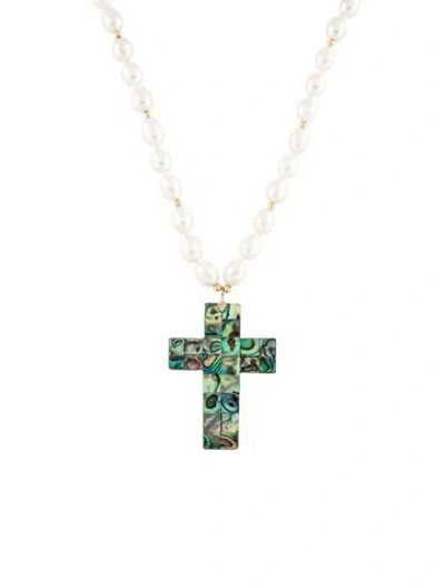 Pre-owned Necklace 14k Mother Of Pearl & Pearl Pendant , 18.5" In Multi