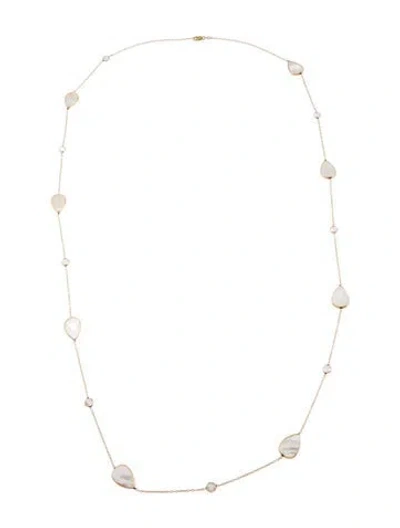 Pre-owned Necklace 14k Mother Of Pearl & Quartz Station , 36.25" In Multi