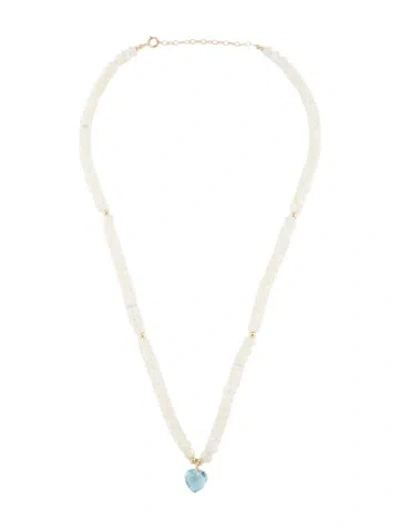 Pre-owned Necklace 14k Mother Of Pearl & Topaz Heart Bead Strand , 19.25" In Multi