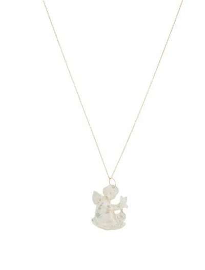 Pre-owned Necklace 14k Mother Of Pearl Guardian Angel Pendant , 18" In Multi