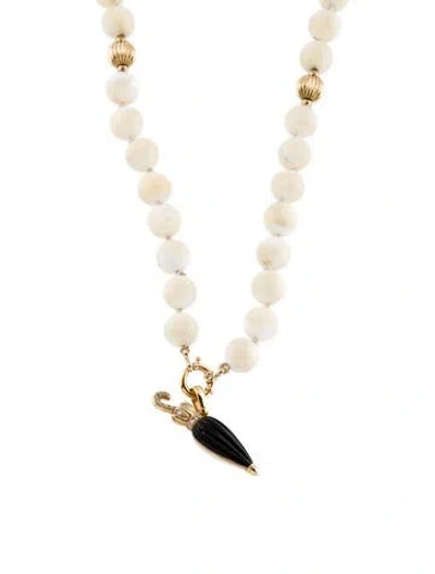 Pre-owned Necklace 14k Mother Of Pearl, Onyx & Diamond Umbrella Pendant  In Multi