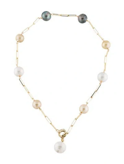 Pre-owned Necklace 14k Multicolor Pearl & Diamond Station