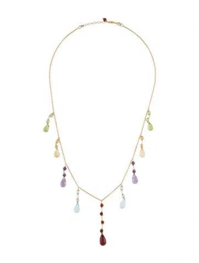 Pre-owned Necklace 14k Multi-gemstone Station , 17.25"