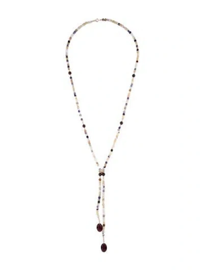 Pre-owned Necklace 14k Multi-stone Beaded Lavalier , 26.5"