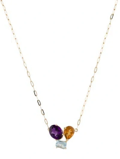 Pre-owned Necklace 14k Multistone Pendant , 17"