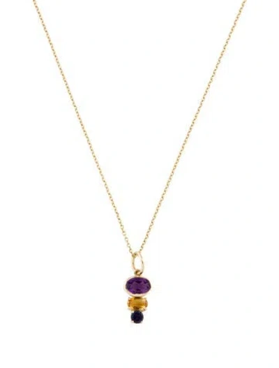 Pre-owned Necklace 14k Multistone Pendant , 18"