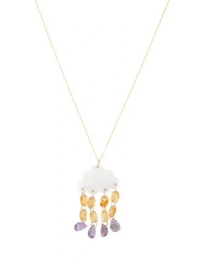 Pre-owned Necklace 14k Multistone Rain Cloud Pendant , 18"