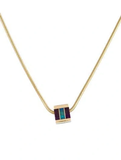 Pre-owned Necklace 14k Multistone Square Pendant , 20.75"