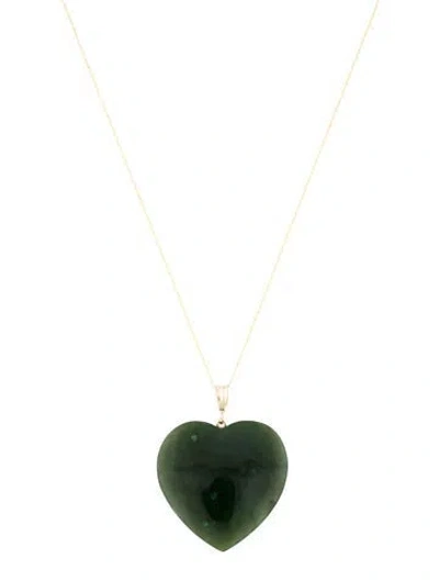 Pre-owned Necklace 14k Nephrite Heart Pendant , 18" In Multi