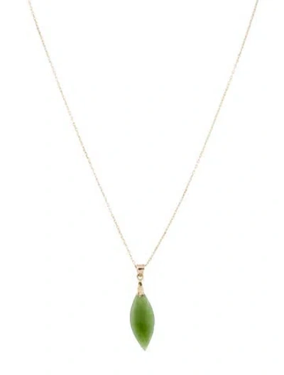 Pre-owned Necklace 14k Nephrite Pendant , 17.5" In Multi