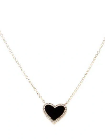 Pre-owned Necklace 14k Onyx & Diamond Heart Pendant , 17.75" In Multi