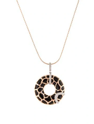 Pre-owned Necklace 14k Onyx & Diamond Open Circle Pendant , 18" In Multi