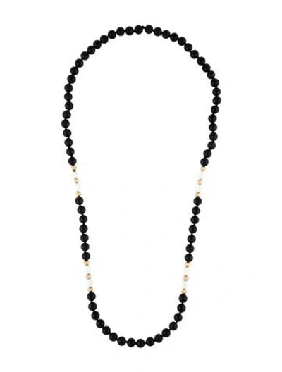 Pre-owned Necklace 14k Onyx & Pearl Bead Strand , 28" In Multi