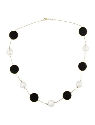 Pre-owned Necklace 14k Onyx & Pearl Station  In Multi