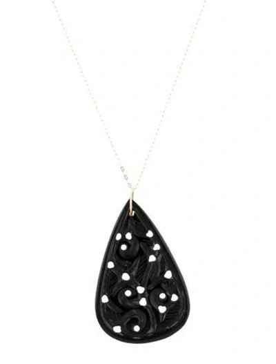 Pre-owned Necklace 14k Onyx Carved Pendant , 18" In Multi