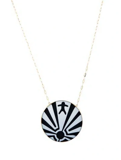 Pre-owned Necklace 14k Onyx Carved Pendant , 18.25" In Multi