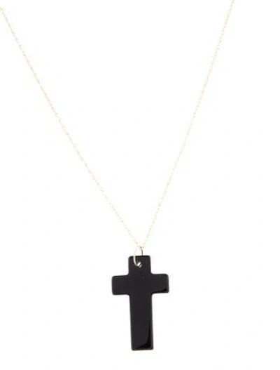 Pre-owned Necklace 14k Onyx Cross Pendant , 18" In Multi