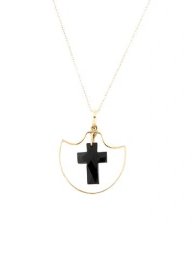 Pre-owned Necklace 14k Onyx Cross Pendant , 18" In Multi