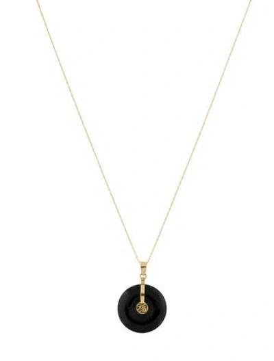 Pre-owned Necklace 14k Onyx Fortune Pendant , 18" In Multi