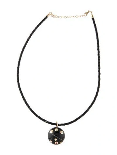 Pre-owned Necklace 14k Onyx, Ruby & Diamond Leather Pendant , 15.5" In Black