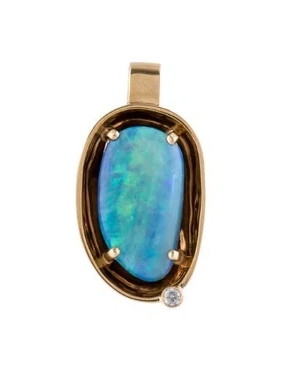 Pre-owned Necklace 14k Opal & Diamond Pendant, 1.5" In Multi