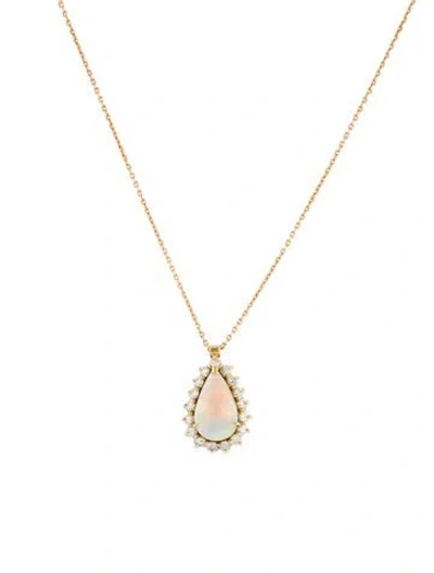 Pre-owned Necklace 14k Opal & Diamond Pendant , 21.5" In Multi