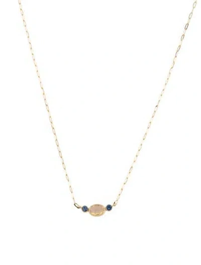Pre-owned Necklace 14k Opal & Sapphire Pendant , 18.5" In Multi