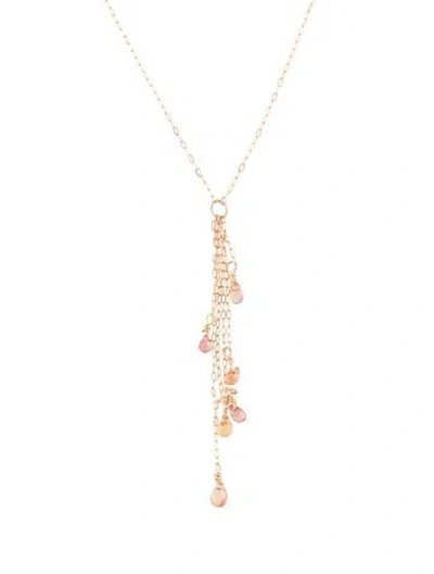 Pre-owned Necklace 14k Orange Sapphire Beaded Pendant , 18" In Multi