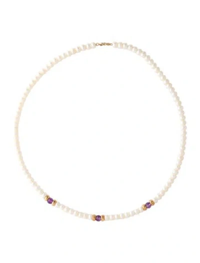 Pre-owned Necklace 14k Pearl & Amethyst Bead Station , 17" In Multi