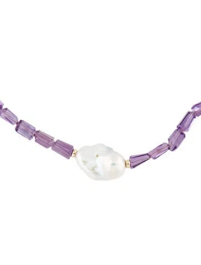 Pre-owned Necklace 14k Pearl & Amethyst Bead Strand , 17.5" In Multi