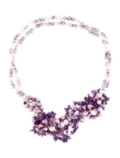 Pre-owned Necklace 14k Pearl & Amethyst Beaded Multi-row , 17"