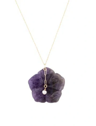 Pre-owned Necklace 14k Pearl & Amethyst Flower Penant , 18" In Multi