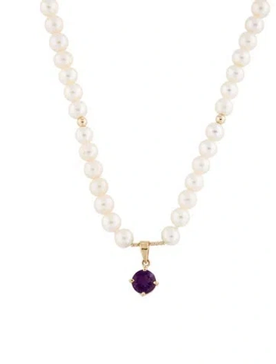 Pre-owned Necklace 14k Pearl & Amethyst Pendant , 19.5" In Multi