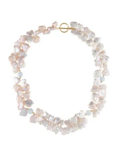 Pre-owned Necklace 14k Pearl & Chalcedony Bead Strand, 18" In Multi