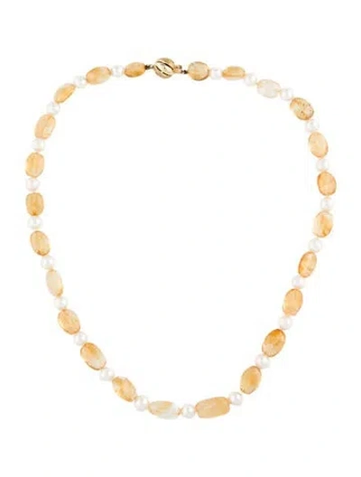 Pre-owned Necklace 14k Pearl & Citrine Bead , 16" In White