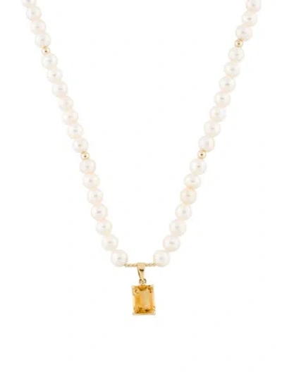 Pre-owned Necklace 14k Pearl & Citrine Pendant , 19" In Multi