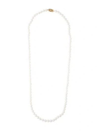 Pre-owned Necklace 14k Pearl & Diamond Bead Long Strand, 33" In Multi