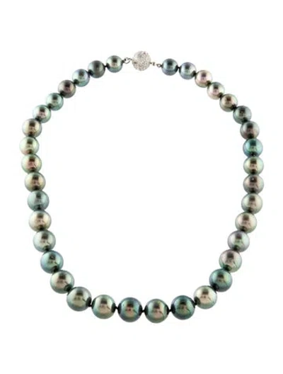 Pre-owned Necklace 14k Pearl & Diamond Bead Strand , 16.75" In Multi