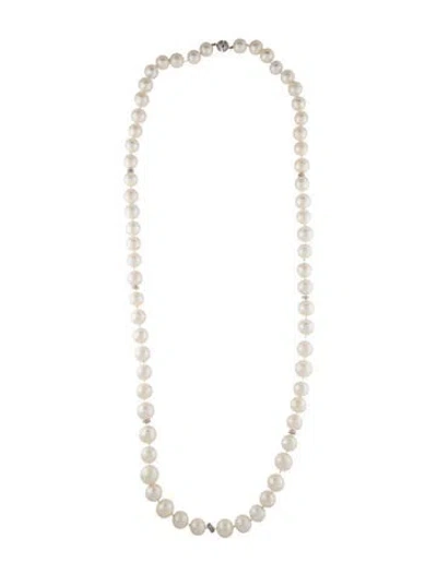 Pre-owned Necklace 14k Pearl & Diamond Bead Strand , 37" In Multi