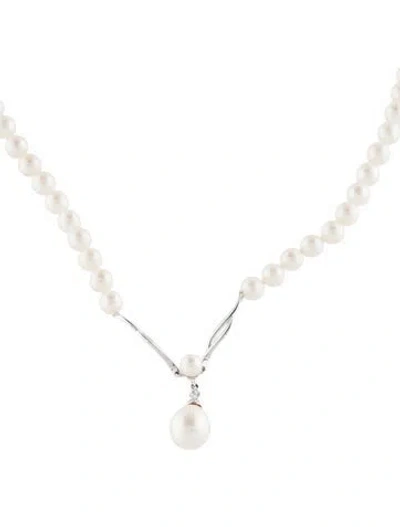 Pre-owned Necklace 14k Pearl & Diamond Bead Strand Pendant , 16.5" In Multi