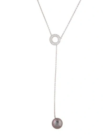 Pre-owned Necklace 14k Pearl & Diamond Bolo , 19" In Multi