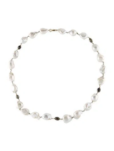 Pre-owned Necklace 14k Pearl & Diamond Chain , 20" In Multi