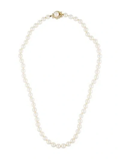 Pre-owned Necklace 14k Pearl & Diamond Clasp Bead Strand , 18" In Multi